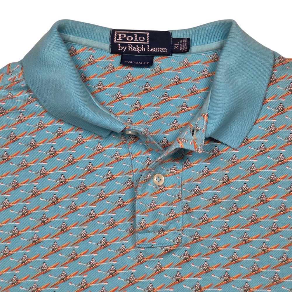 Vtg Polo Ralph Lauren All Over Print Rowing Polo Shirt Mens XL Blue Sculling - Picture 3 of 10